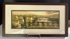 Original Signed Watercolor Charles Bridge Prague Framed 21″x 11″