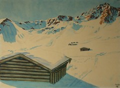 Rosskogel with Krimpenbach Alpe – watercolor – O.B. 1929