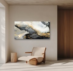 Large Abstract Canvas Painting, Black and Gold Canvas wall art, Framed, Signed