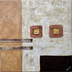 Original old abstract composition, oil painting, circa 1970, signed, 70.0×70.0 cm