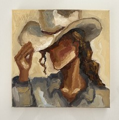 Cowgirl Portrait White Hat Impressionist Canvas Painting Signed