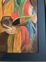 Vintage 1940s woman portrait original oil painting lady colorful framed art