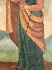 19th Century Retablo Religious Art Mexican Oil on Tin Painting Holy Family