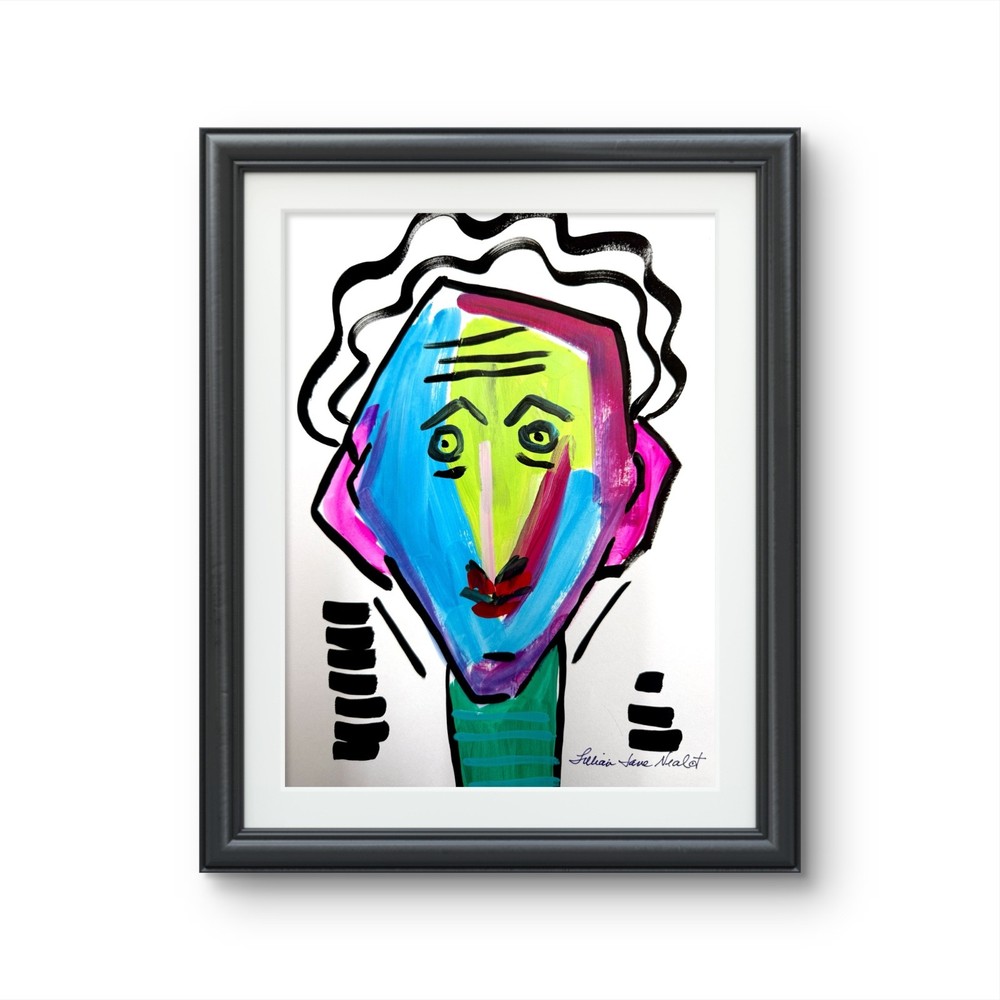 9″x12 Abstract Paper Original Art Expressionism Funny Face Home Art