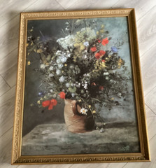 Vtg Renoir?Painting Bouquet Of Flowers In Vase Ornate Frame Large32”X26”