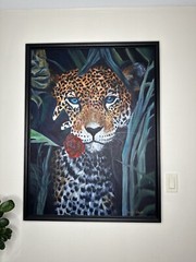 Framed Original Jaguar Oil Painting on Canvas Hand Painted Large 32 by 42 In