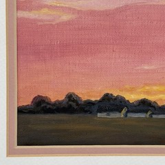 Vintage 1995 Framed Original Farm Sunset Landscape Painting Signed (11″x9″)