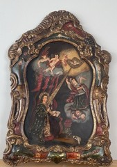 Cusco School Style Peruvian Colonial Religious Painted Wood Panels Carved Gilt