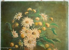 Charming Mid Century Impressionist Oil Painting of White Daisies Walter Baldwin