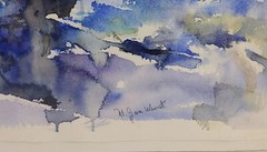 Original Blue Abstract Watercolor Painting 21¼x14½“ Sealed Signed M Jan Wurst