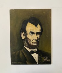 ABRAHAM LINCOLN Antique Oil Painting President Folk Art Original 1949 Cranmer ?