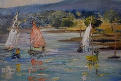 Audrey Dean Oil Painting c1970s Yachts on a Lake British West Country School