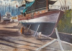 Original Painting in Watercolor “ Shipyard“ 16″x 12″