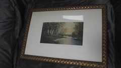 c1910 Birches an original art watercolor gilt framed artist signed by Hatcher
