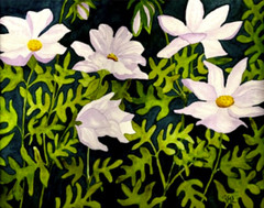 PAINTING WATERCOLOR FLOWER COSMOS 11X14 AND DOUBLE MAT 16X20 LAVENDER PURPLE ART