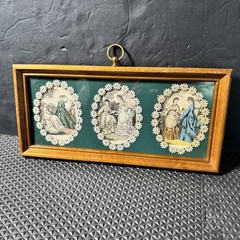 Antique MPF Wood Framed Victorian Women Fashion Pictorial Panel Laced Border