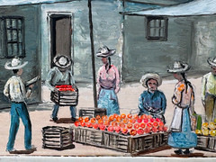 MEZA SIGNED OIL PAINTING SPANISH MARKET STREET VENDORS SOUTH AMERICAN ANDES ART