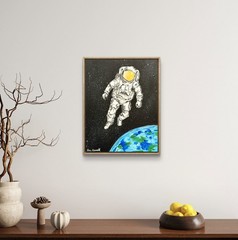 Original Astronaut Art 14×11 Canvas Bold Abstract Expressionist Signed Painting