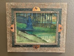 Blue Spruce On Chalk Lake, Ontario. Oil Brd., Laszlo Buday, Free Ship REDUCED