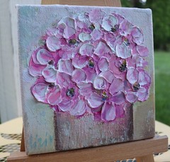 Pink Blossoms in Vase Original Painting 6×6 Handmade Floral Artwork