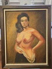 🔥ANTIQUE OIL PAINTING AUTHENTIC CANVAS NUDE PORTRAIT VINTAGE 1951 SIGNED 29×23