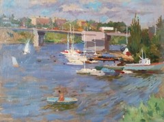 Oil painting City of Nikolaev Ukrainian painter cardboard original cityscape art