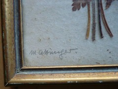 FOLK ART VINTAGE FLORAL BOTANICAL DRY PRESSED FLOWERS, MYSTERY SIGNED VINTAGE