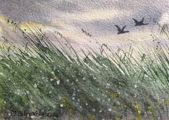 DUCKS FLY Original Artwork Modern Painting Landscape GEESE FLY Art Seascape Gift