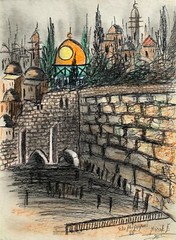 Eli Abrahami ( 20th Century ) ImpressIonism Judaica Western Wall Painting