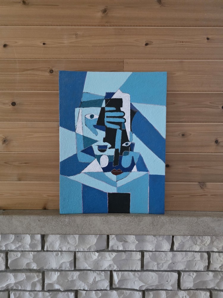 MCM Style Painting 12×16 Abstract Cubist Woman Signed