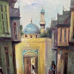 Vintage Oil Painting Constantinople City Scene Mosque Framed 25×21”