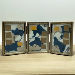 Original Framed Mixed Media Art Collage Mini 3.5×8 „Navy Construct VI“ SF3