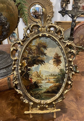 Vtg Ornate Hand Painted Oil by V. Guidotti Italian Florentine Landscape I