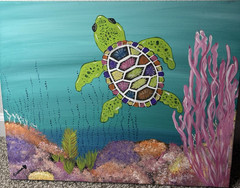 Original Acrylic Painting on Canvas – Whimsical Sea Turtle Underwater Scene