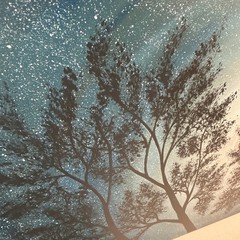 Moon Light Tree Blue Sky acrylic painting on canvas original artist Size 24×48