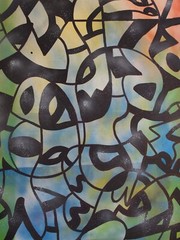 abstract pop art acrylic painting of Austin, Texas. Bats at night.