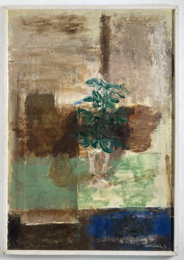 Vintage Original Oil Painting Abstract Interior Still Life House Plant Signed 72