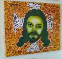 jesus christ handmade painting oil+acrilic on canvas signed