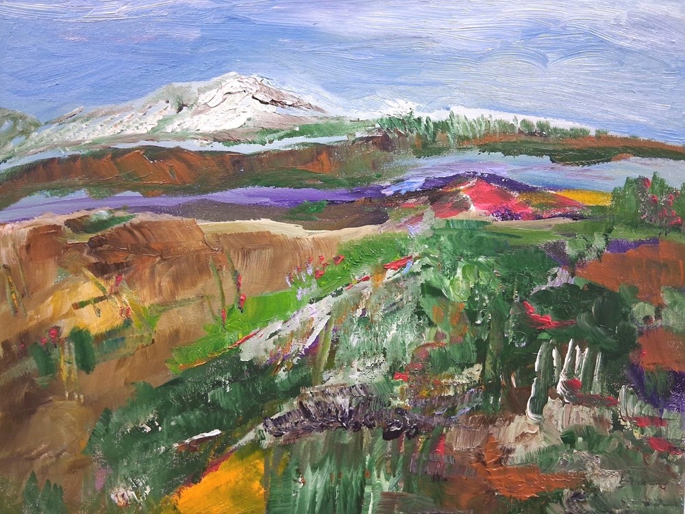 Original Art Painting 20″ x 16″ Acrylic Canvas Mountains Far Away