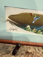 Vintage Costa Rica Hand Painted Feather Signed By Artist Framed