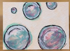 Original ACEO Art Bubbles Copic Marker Miniature OOAK Painting #7/8