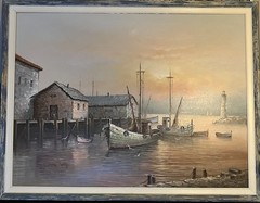 **Massive** MAX SAVY Original/signed Oil Painting HARBOR SCENE **Beautiful**