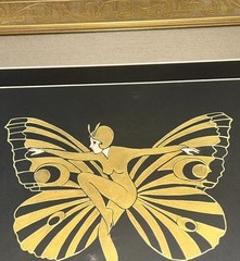 VTG Original Di Kaye ART DECO BUTTERFLY LADY erte Style Watercolor 22×25” Framed