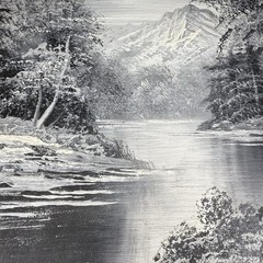 G Whitman Signed Original Oil Painting Landscape Black Gray White Framed 13×15