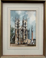 Edward Wesson (British, 1910 – 1983) : ‚Westminster Abbey‘, watercolour and ink