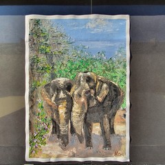 Elephant Family Painting Wildlife Safari Art Original Oil Painting Landscape