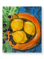 Original Lemon Olive Branch Still Life Painting Mediterranean 11×14 Canvas