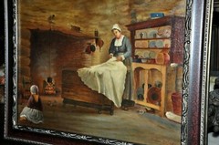 Antique Interior Genre Painting by listed Artist Ambrose Lee