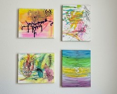 Set of 4 Original Abstract Acrylic Paintings Modern Art Gallery Wall Canvas 10×8