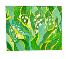 PAINTING WATERCOLOR ART LILY OF THE VALLEY FLOWER WHITE 11X14 & DOUBLE 16X20 MAT